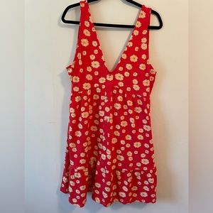 ASOS Design Tall Button Up Smock Dress In Red Daisy Floral Print